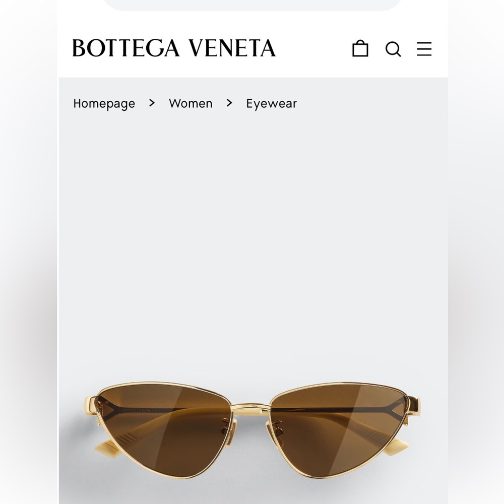 Bottega Veneta Gold Frame Brown Lens Cat-Eye Sunglasses
